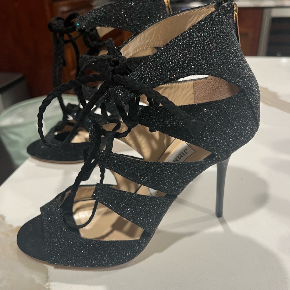 Jimmy Choo Sparkling Black Lace-Up Heels